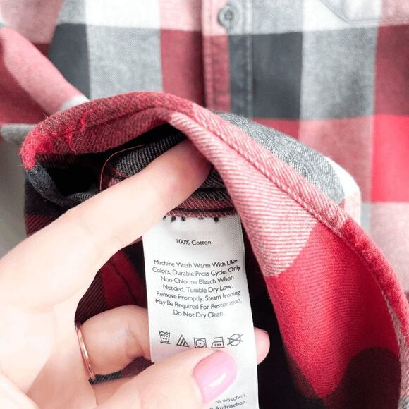 Eddie Bauer Mens Button Down Shirt Relaxed Fit  Plaid Red Black Large Tall - Picture 5 of 8